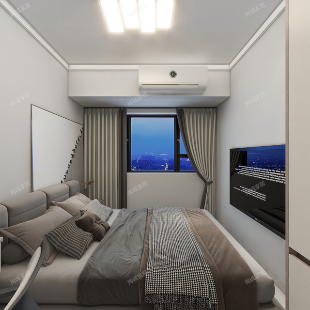 Açık renkli bir gardıroplu modern stil ikinci yatak odası