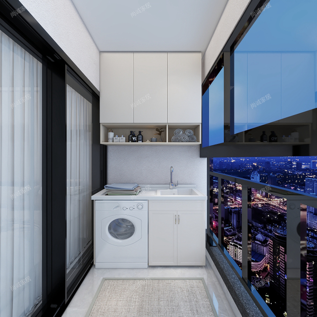 Sürgülü kapı ile modern tarzı doğrusal balkon